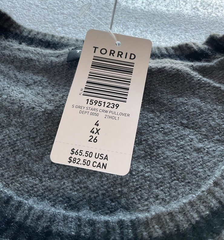 Torrid Grey Cow Print Star Crew Pullover Size 4X