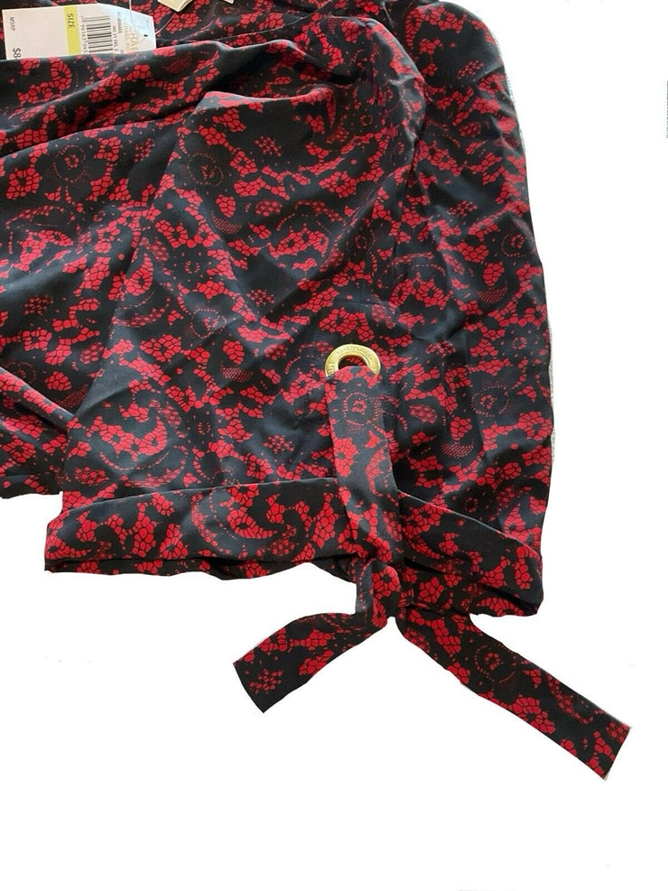 Women’s Michael Kors Red Black Lace Pattern Blouse