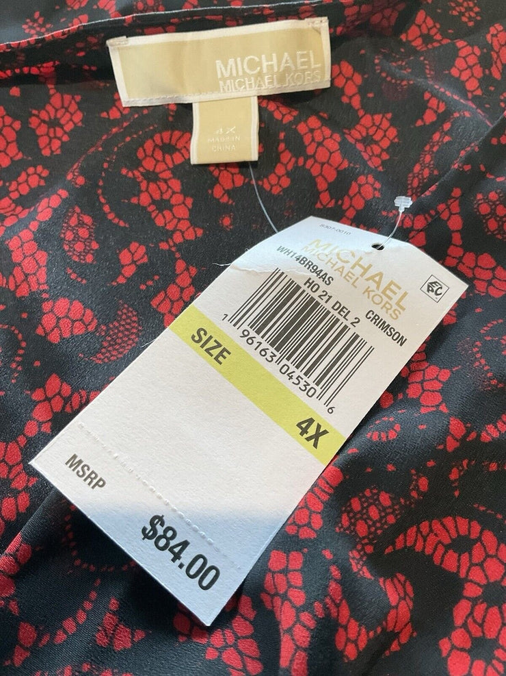 Women’s Michael Kors Red Black Lace Pattern Blouse