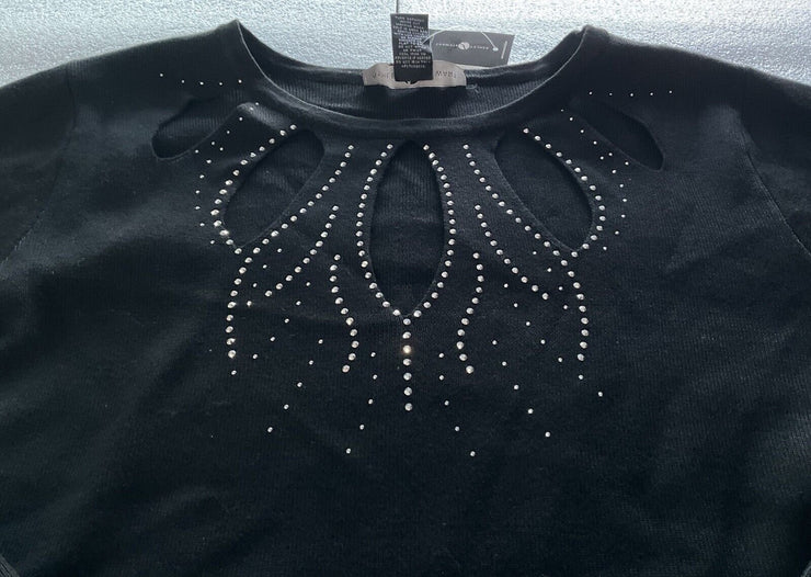 Ashley Stewart Black Cut Out Studded Sweater Size 22/24