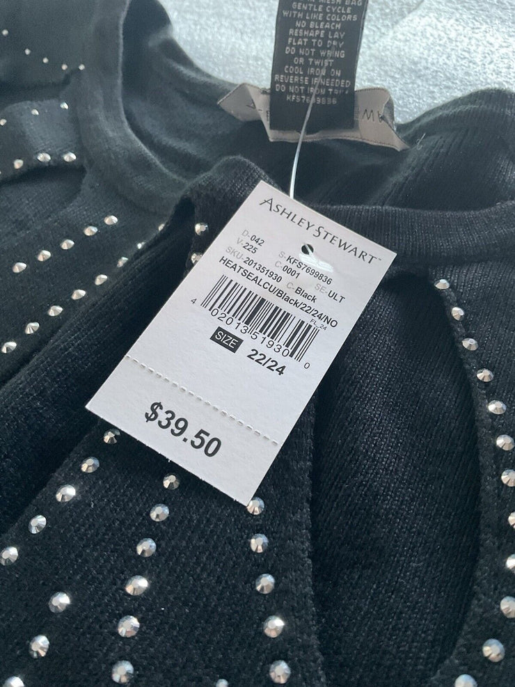 Ashley Stewart Black Cut Out Studded Sweater Size 22/24
