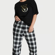 Victoria's Secret Black and White Flannel Tee Jama