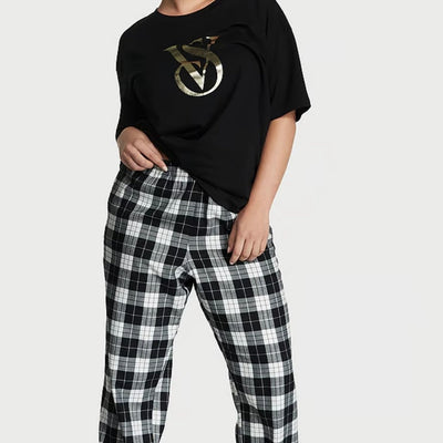 Victoria's Secret Black and White Flannel Tee Jama