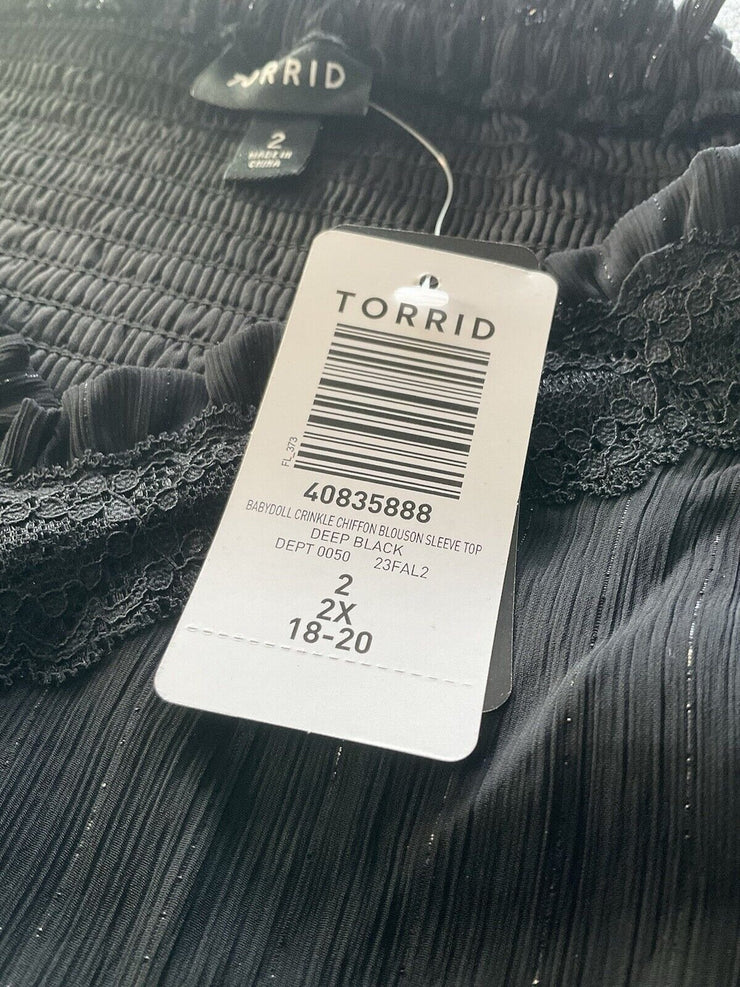 Torrid Black Babydoll Crinkle Chiffon Blouse Size 2X