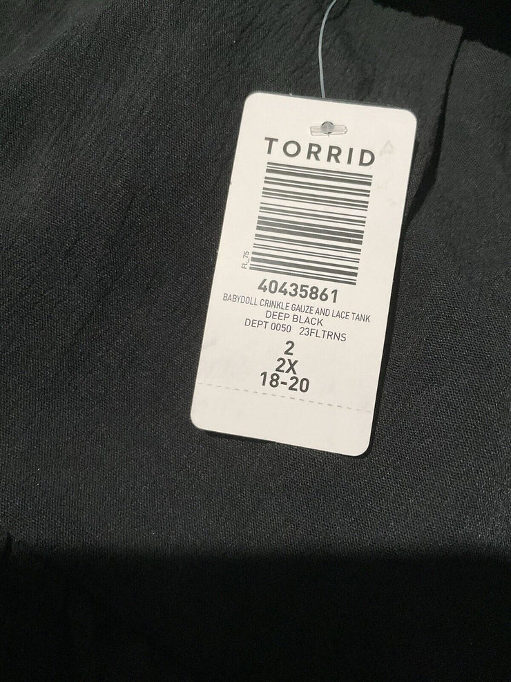 Torrid Babydoll Crinkle Gauze Lace Black Tank Top Size 2X