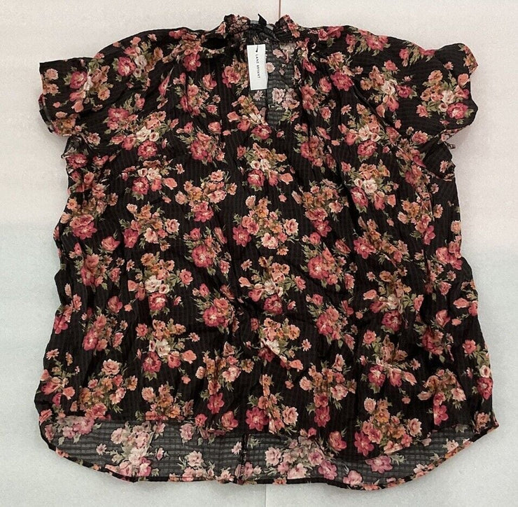 Lane Bryant Brown Pink Orange Floral Short Sleeve Top Size 22/24