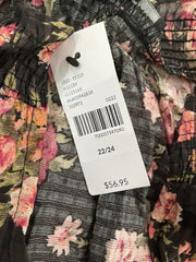 Lane Bryant Brown Pink Orange Floral Short Sleeve Top Size 22/24