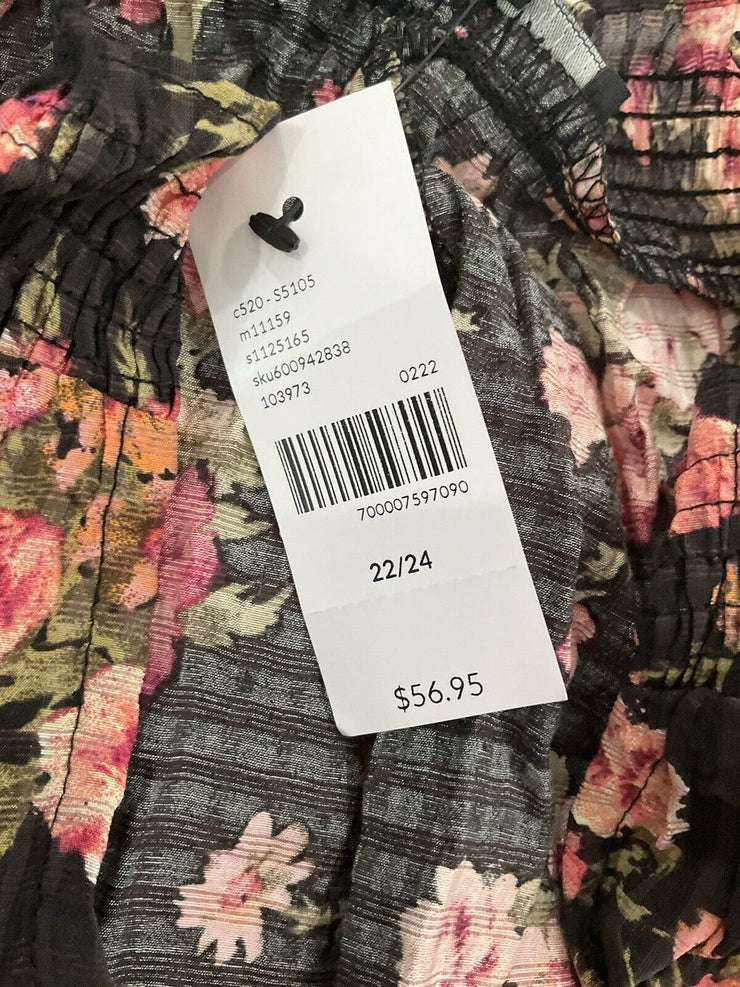Lane Bryant Brown Pink Orange Floral Short Sleeve Top Size 22/24