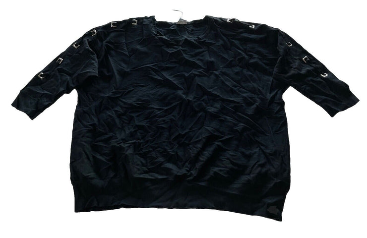 Avenue Black Silver Metal Square Sleeve Sweatshirt Size 26/28