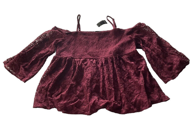 Torrid Burgundy Zinfandel Lace Cold Shoulder Top Size 3X