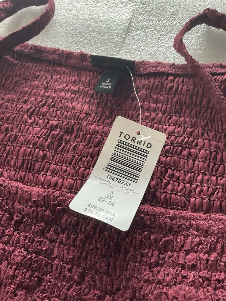 Torrid Burgundy Zinfandel Lace Cold Shoulder Top Size 3X