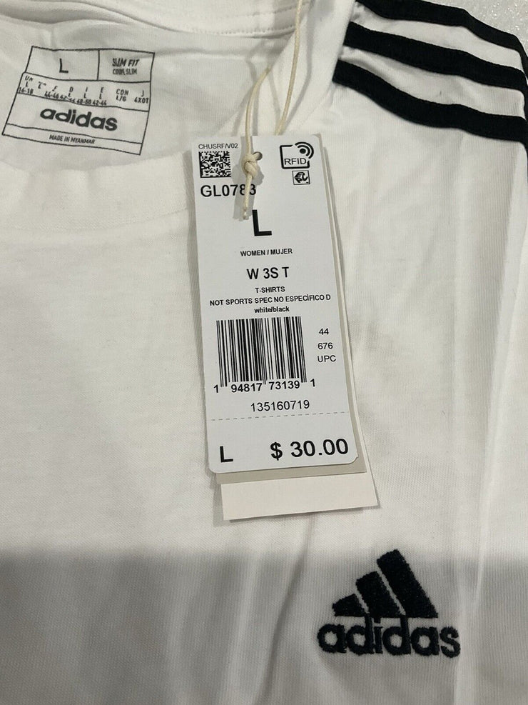 Adidas Women’s 3 Stripe Slim White Tee Size L
