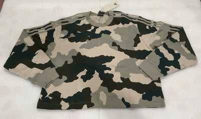 Adidas Women’s 3 Stripe Green Camo Cropped Sweatshirt Size L
