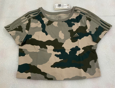 Adidas Women's 3 Stripe Green Camo Cropped Baby Tee Shirt Size M L XL