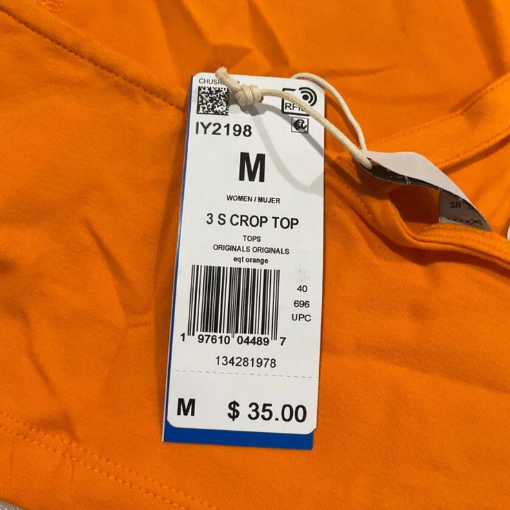 Adidas Women's 3 Stripe Orange Crop Top Size M L XL