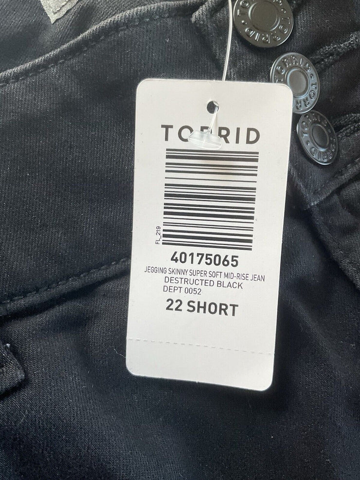 Torrid Mid-Rise Black Ripped Jegging Size 22 SHORT