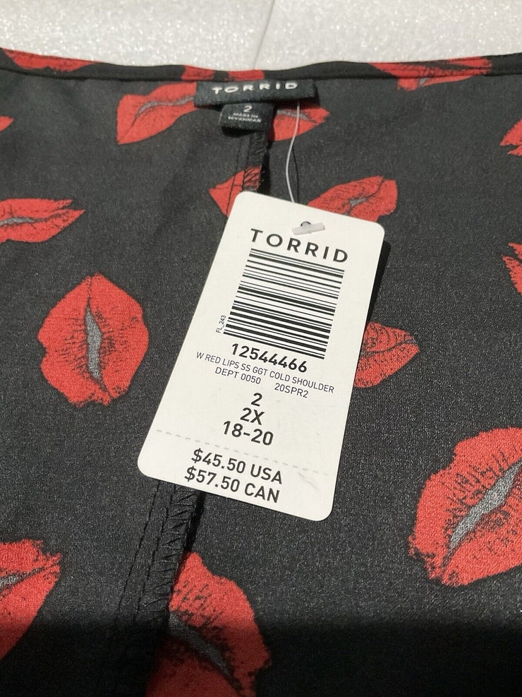 Torrid Black Red Lip Cold Shoulder Top Size 2X