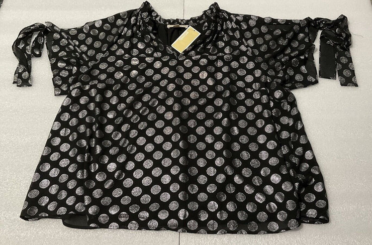 Women’s Michael Kors Silver Circle Open Shoulder Black Blouse Size 2X