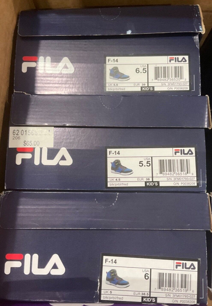 FILA F-14 Grade School Black Blue High Top 3FM01793-027 Size 5.5 6 6.5