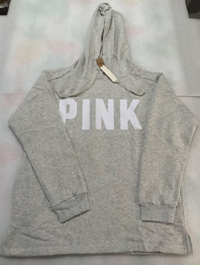 Victoria's Secret PINK Logo Shop Campus PO Open Hem Hoodie Grey MULTIPLE SIZES