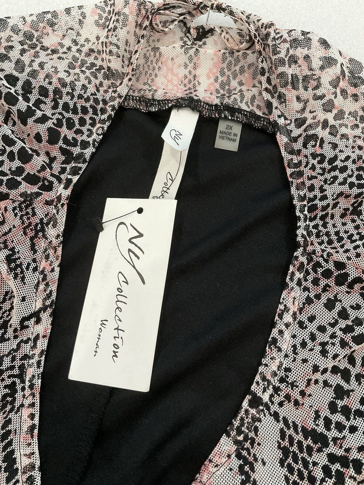 NY Collection Women’s Pink Black White Leopard Shirt