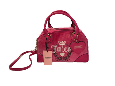 Juicy Couture Pink Velvet Free Love Heritage Bowler Crossbody Purse