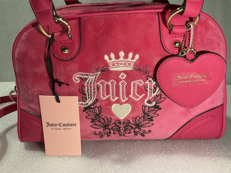 Juicy Couture Pink Velvet Free Love Heritage Bowler Crossbody Purse