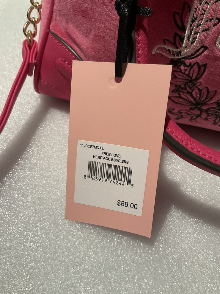 Juicy Couture Pink Velvet Free Love Heritage Bowler Crossbody Purse