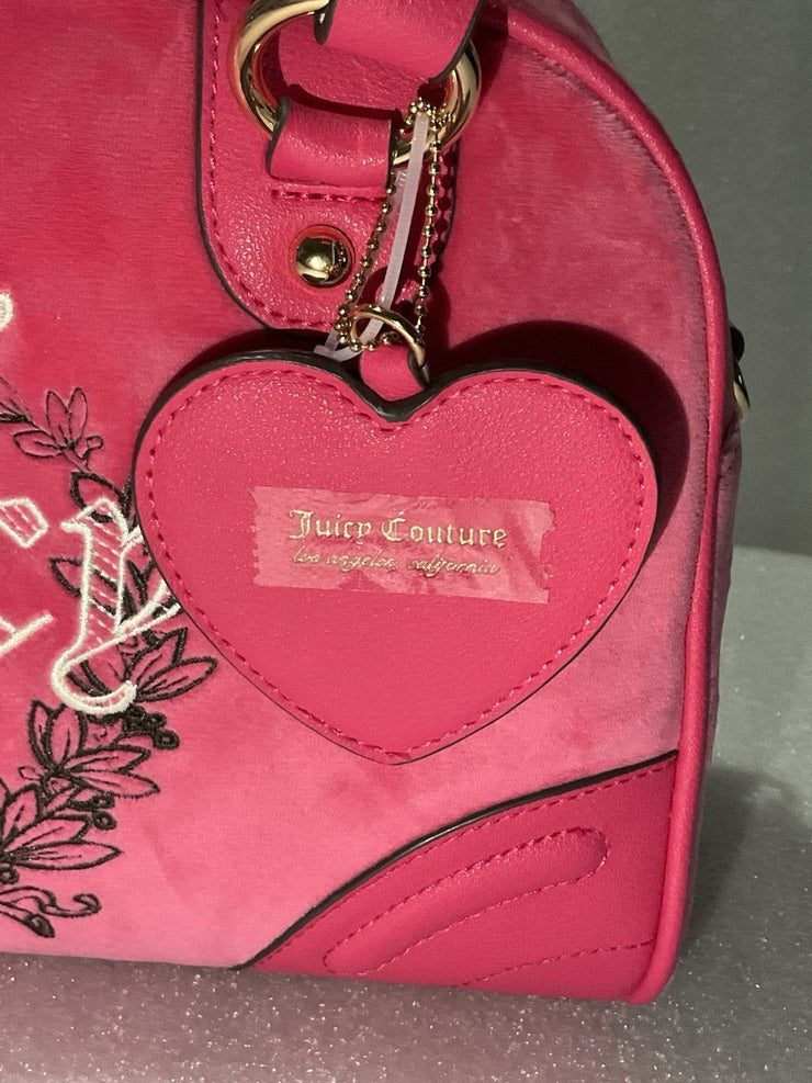 Juicy Couture Pink Velvet Free Love Heritage Bowler Crossbody Purse