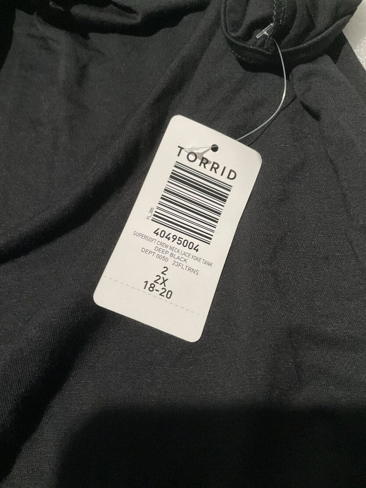 Torrid Black Supersoft Crew Neck Lace Yoke Tank Size 2X