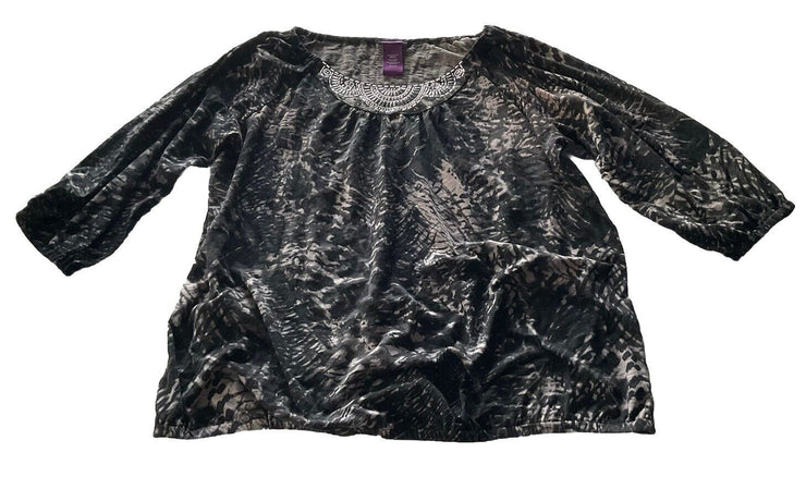 Women’s Beverly Drive Black Brown Shirt w/ Beads Size 20-22W