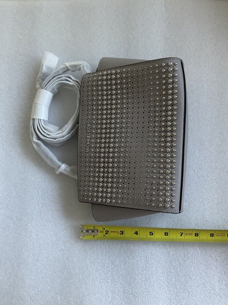 Michael Kors Grey Silver Selma Stud Medium Messenger Bag
