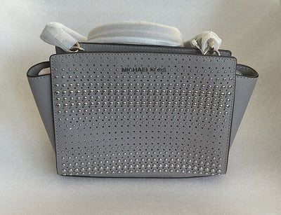 Michael Kors Grey Silver Selma Stud Medium Messenger Bag