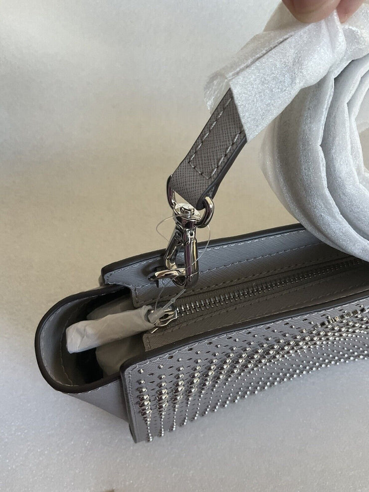 Michael Kors Grey Silver Selma Stud Medium Messenger Bag