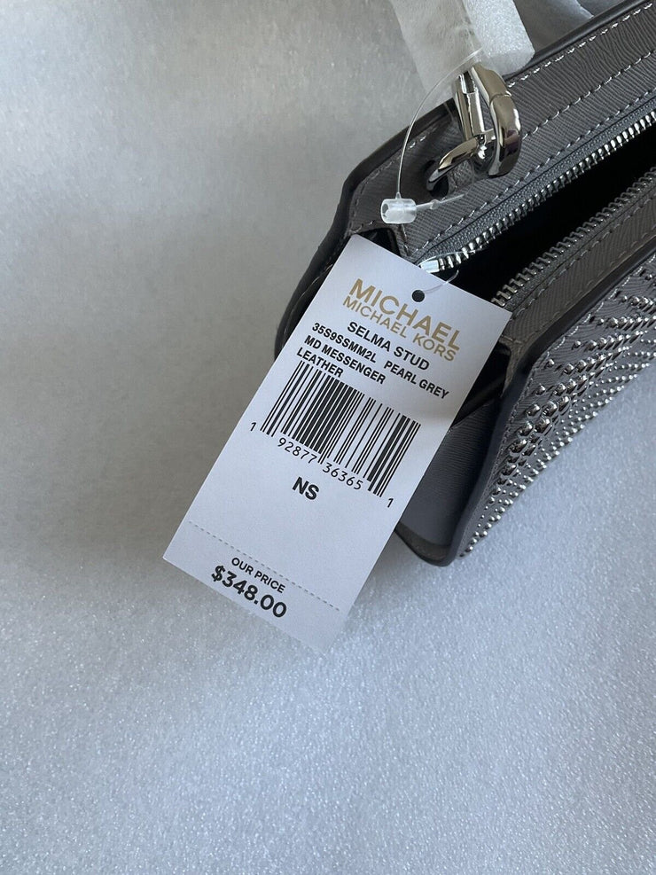 Michael Kors Grey Silver Selma Stud Medium Messenger Bag