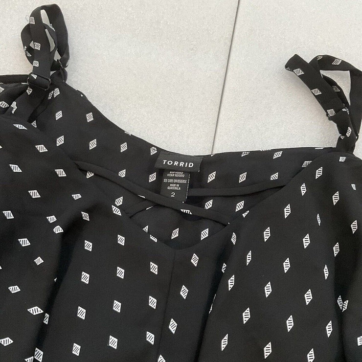 Torrid Black White Diamonds Cold Shoulder Top