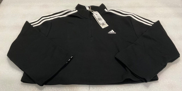Adidas Women's 3 Stripe Black Quarter Zip Fleece Size L XL