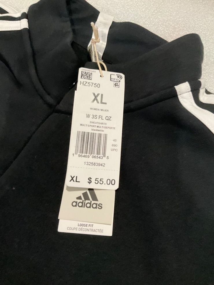 Adidas Women's 3 Stripe Black Quarter Zip Fleece Size L XL