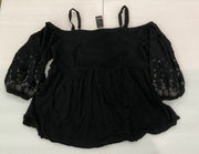 Torrid Black Gauze Floral Embroidered Cold Shoulder Top Size 3