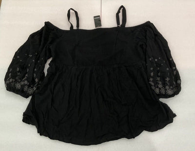 Torrid Black Gauze Floral Embroidered Cold Shoulder Top Size 3