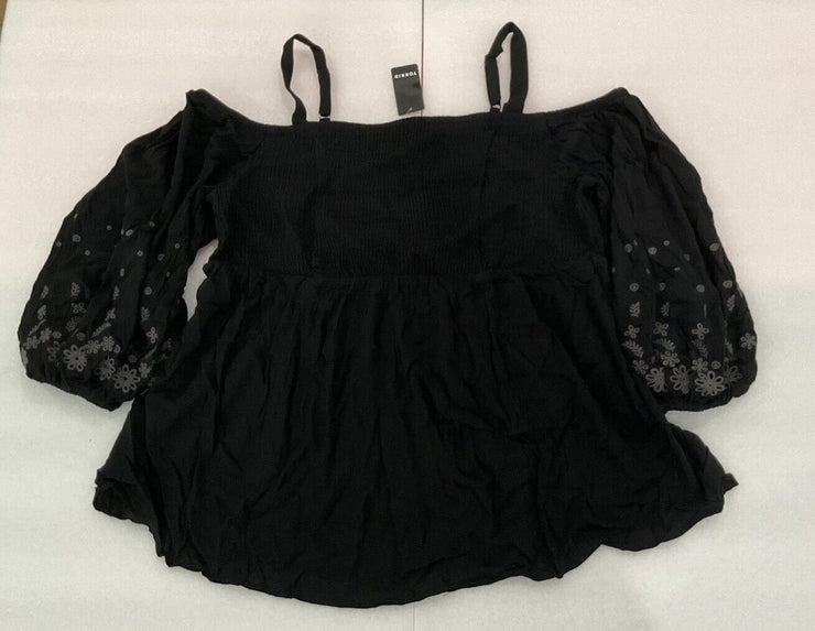 Torrid Black Gauze Floral Embroidered Cold Shoulder Top Size 3