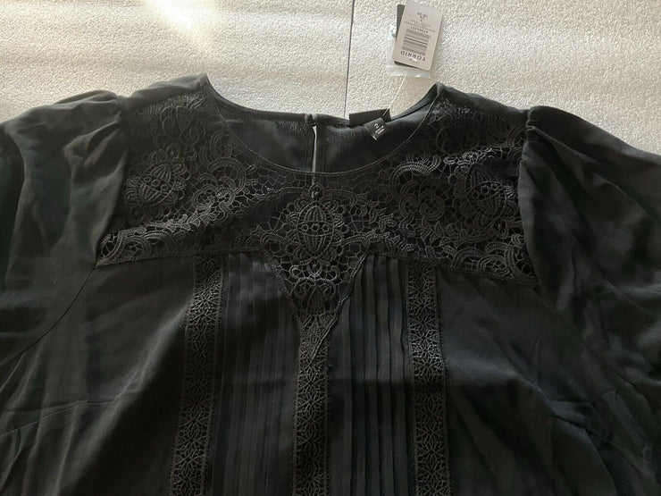 Torrid Black Washable Gauze Crochet Neck 3/4 Sleeve Blouse Size 2X
