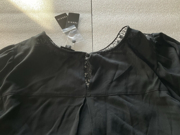 Torrid Black Washable Gauze Crochet Neck 3/4 Sleeve Blouse Size 2X