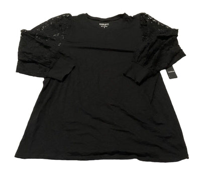 Torrid Black Supersoft Crew Neck Lace Sleeve Long Sleeve T-Shirt Size 3X