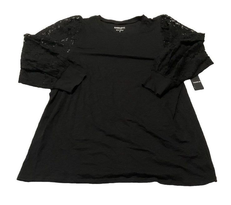 Torrid Black Supersoft Crew Neck Lace Sleeve Long Sleeve T-Shirt Size 3X