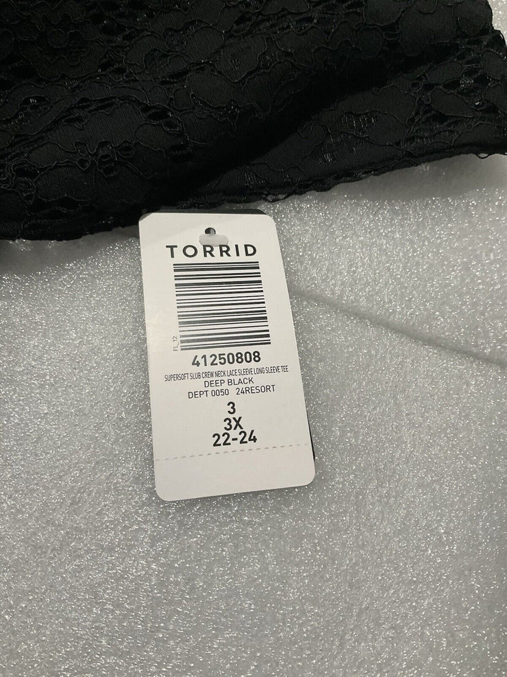 Torrid Black Supersoft Crew Neck Lace Sleeve Long Sleeve T-Shirt Size 3X