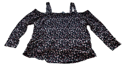 Lane Bryant Black Pink Floral Cold Shoulder Top Size 26/28