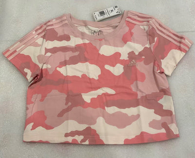 Adidas Women's 3 Stripe Pink Camo Cropped Baby Tee Shirt Size L XL 2XL