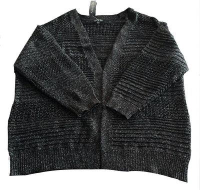 Women’s Novelty Stitch Silver Black Cardigan Size 2X