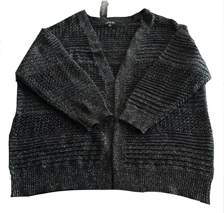 Women’s Novelty Stitch Silver Black Cardigan Size 2X